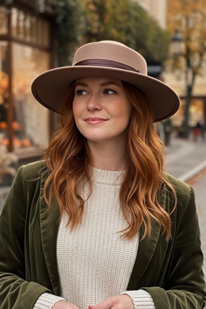 Külah Pălărie Fedora pentru femei cu boruri rotunde de culoare bej-gri