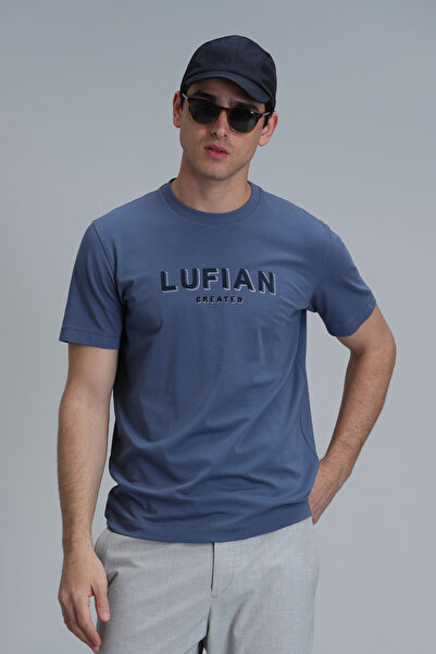 Lufian Gold Modern Grafik T- Shirt Koyu Mavi