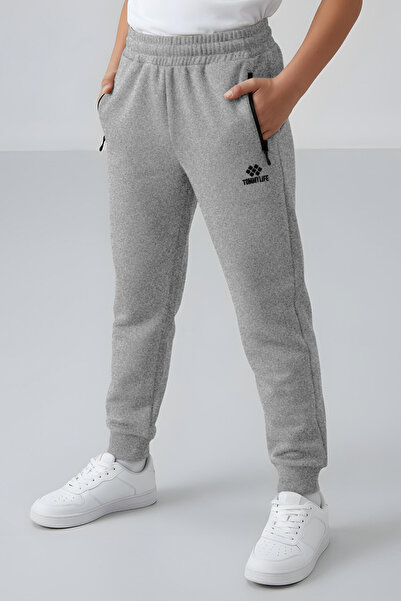 TOMMY LIFE Gri Melanj Fermuarlı Standart Fit İnce Erkek Çocuk Eşofman Alt - 64042