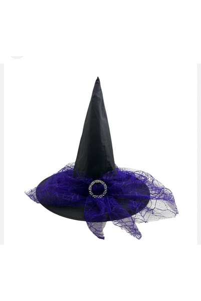 Muka Cadılar Bayramı Halloween-Tüllü Tokalı Cadı Şapkası- 1 Adet