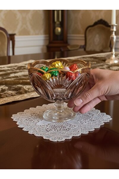 DECOSTYLE Ahu Dekor El Dekoru Ağız Kısmı Papatya Kesim Gold İşlemeli Ayaklı Renkli Şekerlik