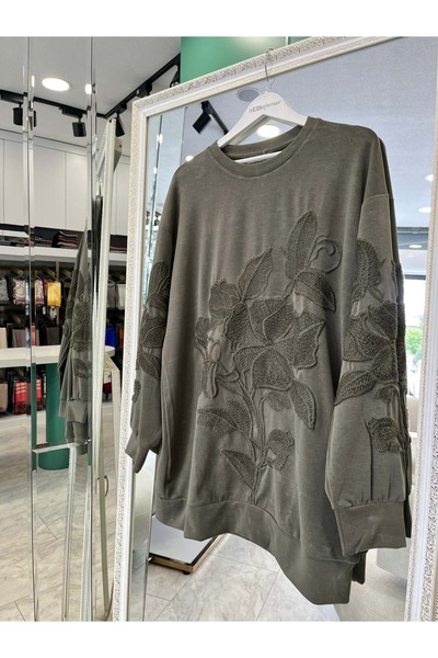 MERAM BUTİK قماش كابرا محبوك مطرز بالحمض النووي - كاكي - 3