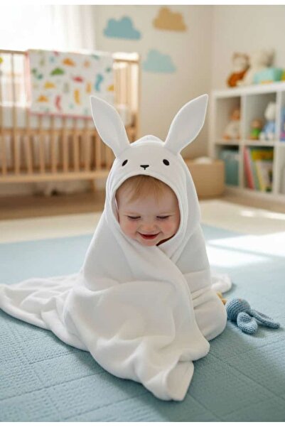 Alpar Tekstil منشفة استحمام للأطفال الرضع من القطن بنسبة 100% فائقة النعومة للأولاد والبنات باللون الأبيض/الأرنب