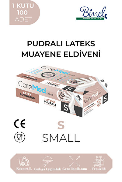 COREMED Lateks Pudralı Muayene Eldiveni S-1 Paket 100lü