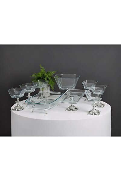 Elta Collection Pasabahce Gold Detailed Metal Leg Presentation and Service Se...