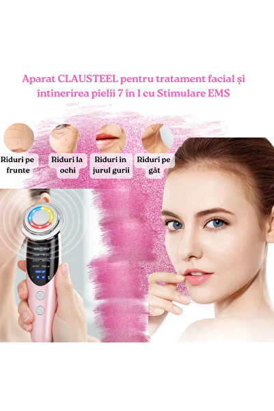 CLAUSTEEL Dispozitiv facial 7 în 1, Lifting, Masaj, EMS, Îngrijire ochi, Acnee, Terapie LED, Antirid