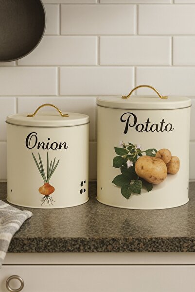 decorev Metal Patates Soğan Kovası DC-6755 KREM Hava Delikli