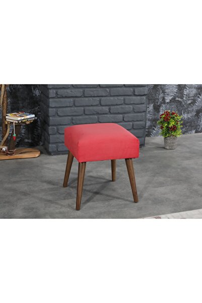 TOCCO MOBİLYA Ahşap Ayaklı 40x40 Cm Kare Puf Bench -nar Çiçeği