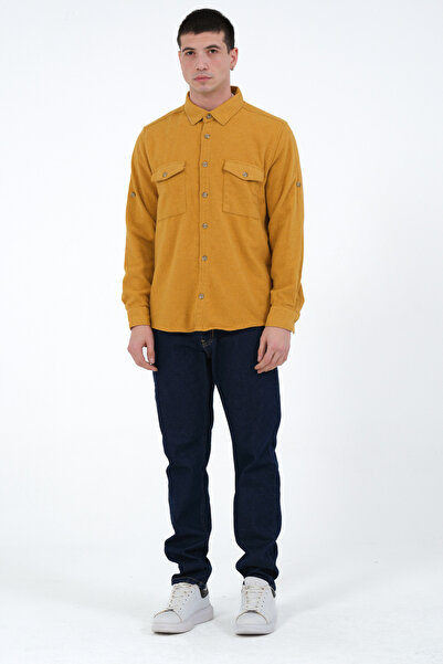 Cosplay Erkek Rahat Kesim Spor Yaka Oduncu Flanel Çift Cep Kapaklı Kışlık Gömlek