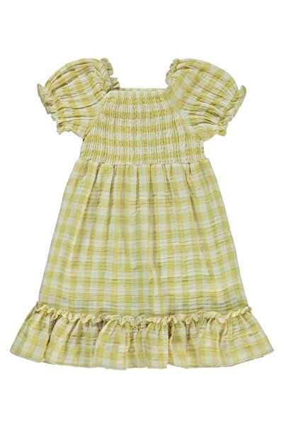 Civil Girls Ekose Desenli 6-9 Yaş Elbise - Sarı 6-7 Yaş