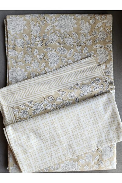 SARAS LABEL Heritage Block Print 100% Cotton Percale Bedsheet with 2 Pillowcases