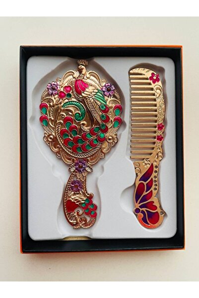 GALATA GIFT Ayna Tarak Seti, Tavuskuşu, Metal, Çeyizlik, Hediyelik Set, Minel...