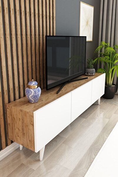 izcodesign Model Dream TV Ünitesi 150 cm 3 Kapaklı TV Sehpası Beyaz Atlantik Çam TV Konsolu Televizyon Ünitesi