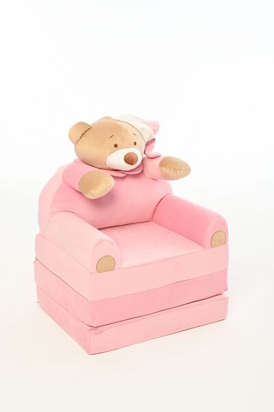 Pufu Toys Ayıcık Katlanabilir Peluş Çocuk Koltuğu ve Yatak 120 cm – Portatif Yıkanabilir Çocuk Koltuğu (Pembe)