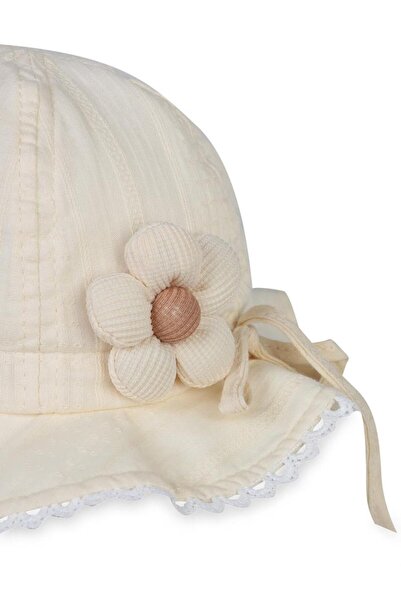 Kitti 1-3 Years Old Children's Girl Maxi Hat with Flower Accessories - Beige Standard