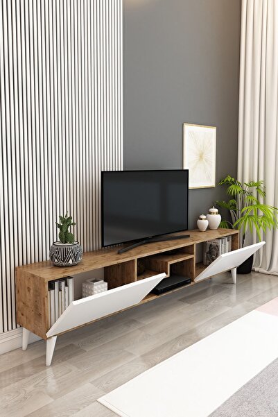 izcodesign Model Z Tv Ünitesi 150 Cm Dekoratif Raflı Iki Kapaklı Tv Sehpası Çam-beyaz Renk