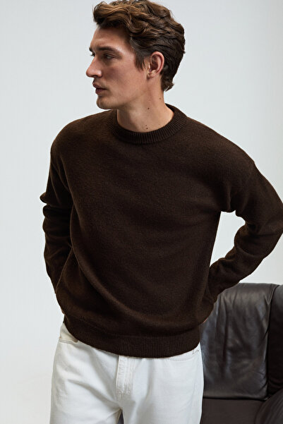 GRIMELANGE TROMSO Erkek Pofuduk Yumusacık Recyle Bisiklet yakalı Triko Kahverengi Kazak