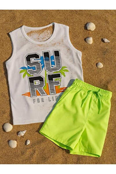 Civil Boys Surf Palmiye Printed 6-9 Years Old T-Shirt - White 8-9 Years Old