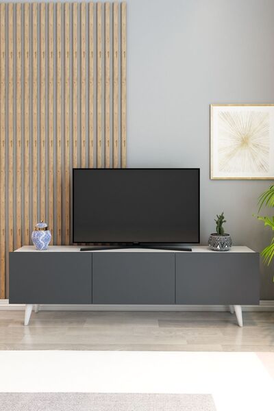 izcodesign Model Ice TV Ünitesi 150 cm 3 Kapaklı TV Sehpası – Beyaz Antrasit ...