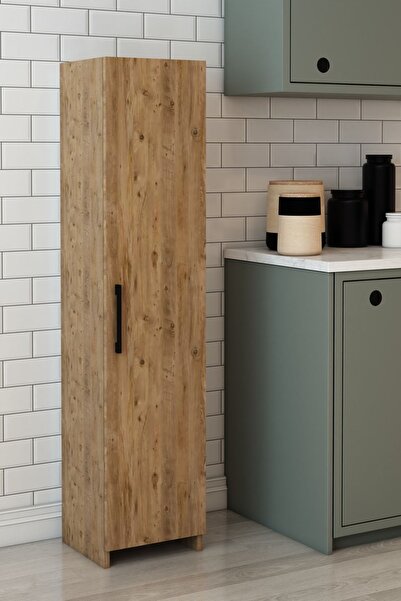 izcodesign Modern 4 Raflı Çok Amaçlı Uzun Boy Dolap | Çam Renk Mutfak Dolabı | Fonksiyonel Raflı Dolap