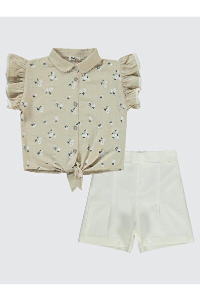 Civil Girls Flower Printed 2-5 Years Old Set - Beige4-5 Years Old