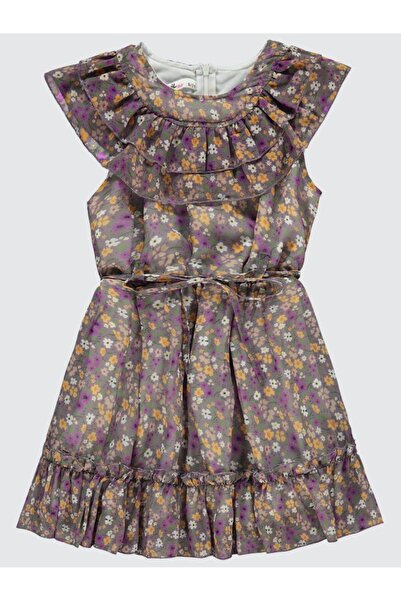 Civil Girls Çiçek Desenli 6-9 Yaş Elbise - Lila 9-10 Yaş