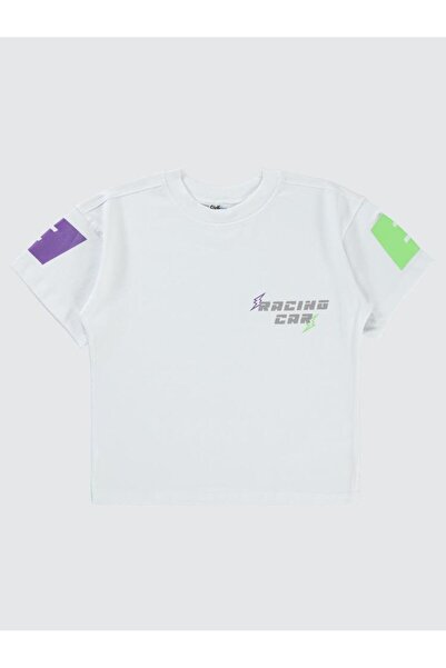 Civil Boys Racing Printed Oversized 10-13 Years Old T-Shirt - White 11-12 Yea...