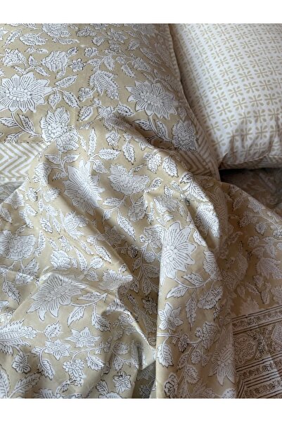 SARAS LABEL Heritage Block Print 100% Cotton Percale Bedsheet with 2 Pillowcases