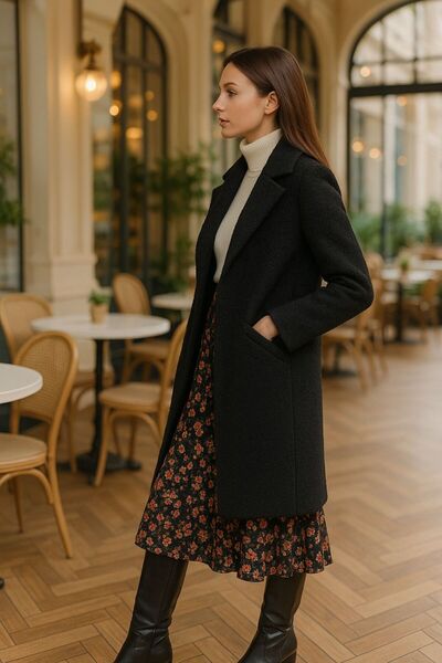 citycenterfashion Women's Single Button Closure Boucle Coat Cty-Şim- 245301