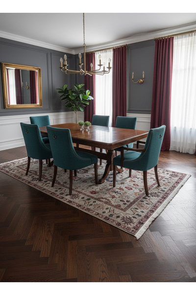 Brillant Bej RenkVintage Eskitme Görünümlü Lateks Taban Halı