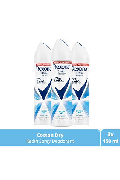 Rexona Kadın Sprey Deodorant Cotton Dry 72 Saat Kesintisiz Üstün Koruma 150 Mlx3