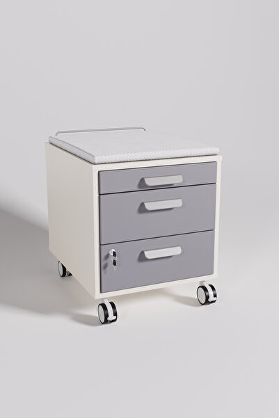 Creo Mobili Vega Keson, Çocuk ve Genç Odasına Uygun Tekerlekli Keson, Oturulabilir Komodin - Beyaz/Beyaz