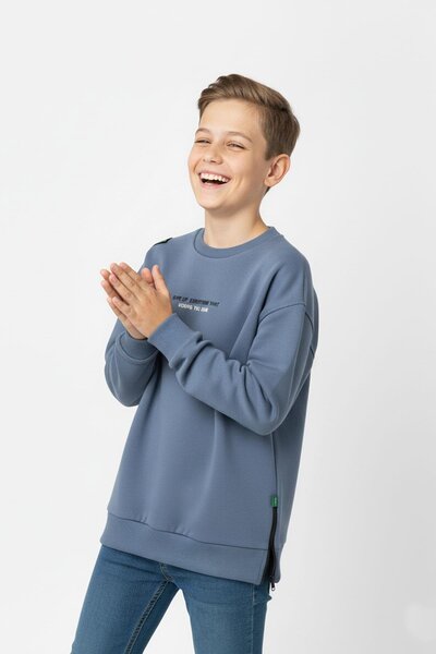 NEWKİDS 9-13 години Унисекс памучна суитшърт с голям размер - цип в долната част