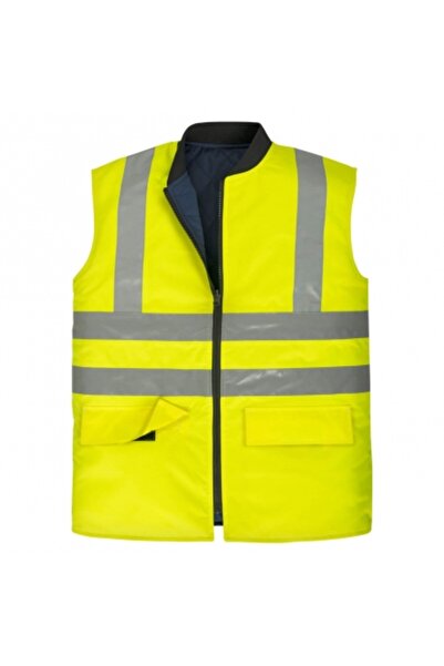 İŞMONT سترة مريحة للعمل على الوجهين باللون الأصفر النيون