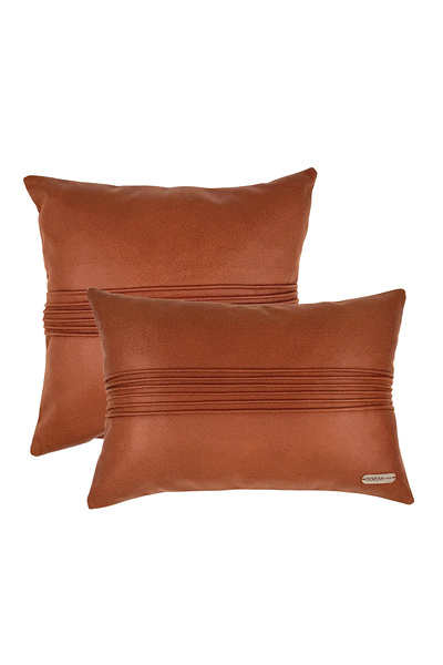 Doryan Home Etiyopya Suni Nubuk Çizgili Kiremit Kare Dikdörtgen 2'li Set Deko...