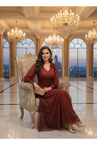 Robes Tesettür Büyük Beden Uzun Boy Simli Abiye Elbise - Şık Özel Günler Davet -591