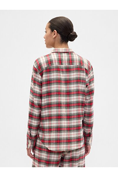 GAP Kadın Kırmızı Relaxed Flannel Pijama Üstü