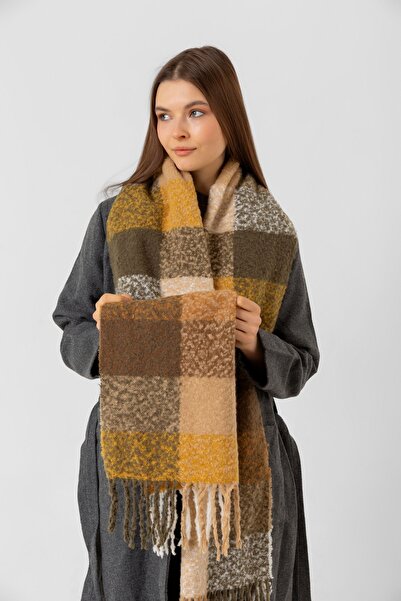 BALIENTE Γυναικείο Σάλι - Κίτρινο, Χοντρό Μπουκλ Φουλάρι, 40x210 cm