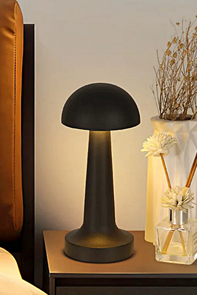 Tilbe Home Mantar Model Retro Masa Lambası Siyah Dimmerli Şarjlı Dekoratif Masaüstü Dekoratif Mantar Lamba