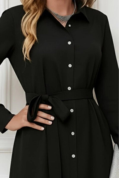 Butik   Women's Long Sleeve front Part Back Part Long Tricotone Shirt Dress
