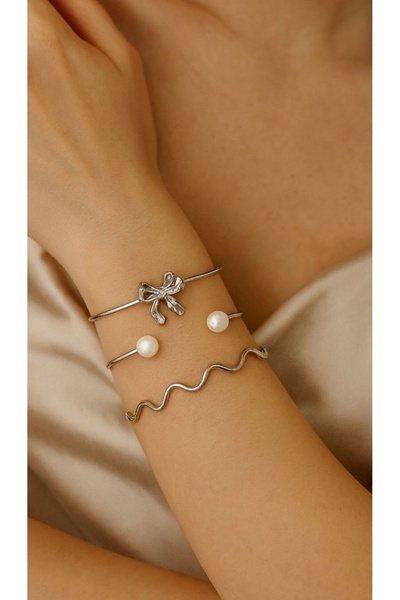 monalisatoka Kadın Gümüş Modern 3 Lü Bilezik Seti