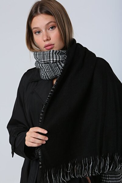 BALIENTE Double Sided Black Houndstooth Women's Shawl