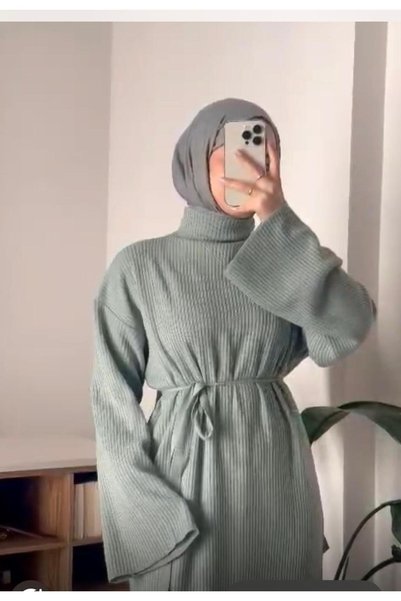 AXXAN فستان تريكو فضفاض للنساء، فستان إسلامي برباط، طول 140 سم