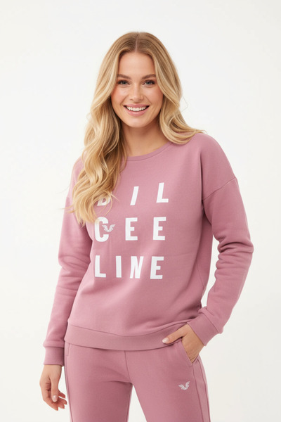 bilcee Kadın Pudra Organik Pamuklu İçi Tüylü Sweatshirt 0719