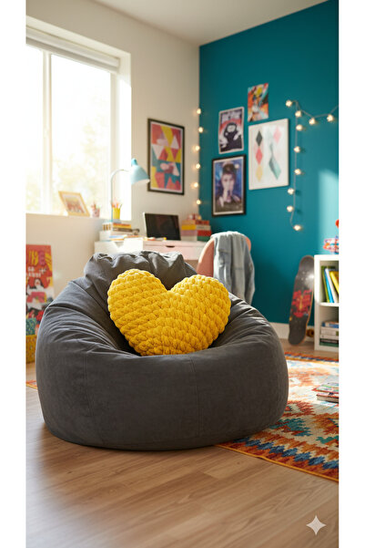 R&N HANDMADE DESIGN El Yapımı İçi Dolgulu Yumuşacık, Şık Dekoratif Sarı Kalp ...