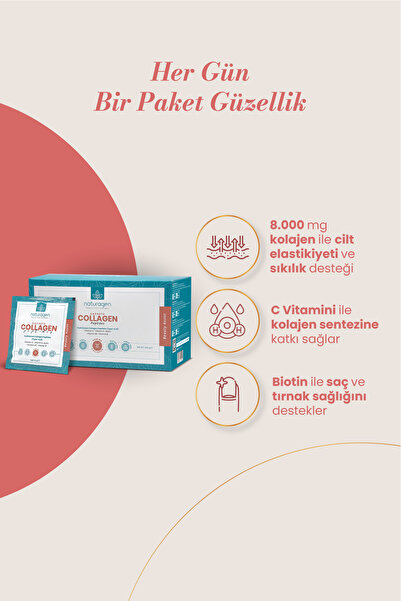 Naturagen Collagen Beauty 30'lu Saşe Şeftali Aromalı Tip 1 & Tip 3 - 8.000 Mg Hidrolize Toz Kolajen