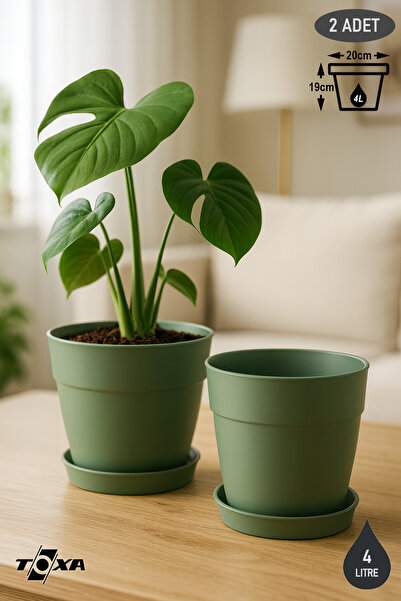ToXA 2 Adet 4 Litre Mono Saksı Tabaklı Drenaj Delikli Plastik Çiçek Saksısı