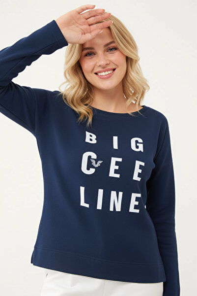 bilcee Kadın Lacivert Organik Pamuklu İçi Tüylü Sweatshirt 0719