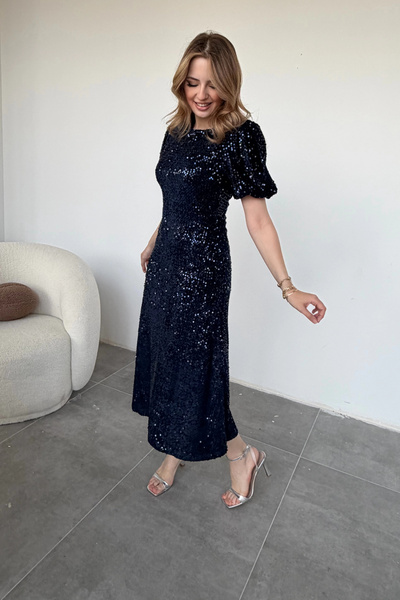 HELİS BUTİK Блискуча сукня з паєтками та блискітками, синього кольору