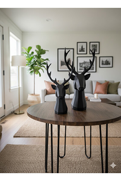 NocheLuz Dekoratif Siyah Renkli 2li Geyik Figürü Set Modern Set